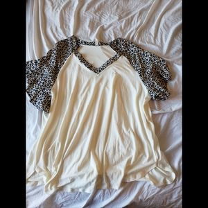 Cream and leopard print blouse plus size